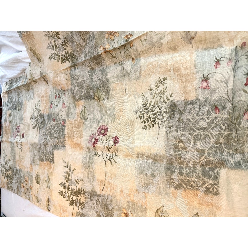 28"x 61"‎ Fabric green gold tone flowers botanical floral ornate layers nature